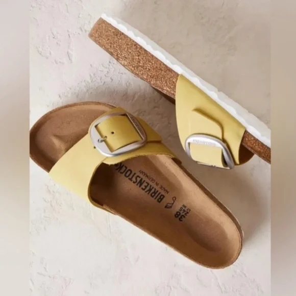 New Birkenstock Madrid Big Buckle Sandals Yellow Anthropologie - Picture 2 of 6